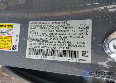 2025 Honda Cr-V Ex-L Awd из США, поврежденный, VIN 2HKRS4H75SH442904